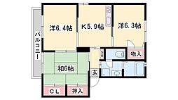 エコーズユタカD棟 3Kの間取図画像