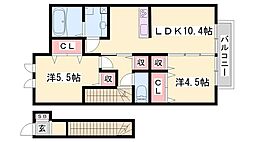 サンセール加佐B 2LDKの間取図画像