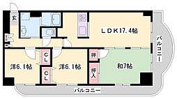 手柄アートスカイハイツ 3LDKの間取図画像