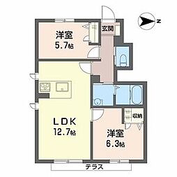 マストコート加古川南D棟 2LDKの間取図画像