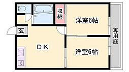 エステートピア国分寺B棟 2DKの間取図画像