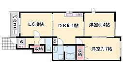 サンフィオーレ王子 2LDKの間取図画像