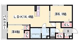 クレール林崎 2LDKの間取図画像