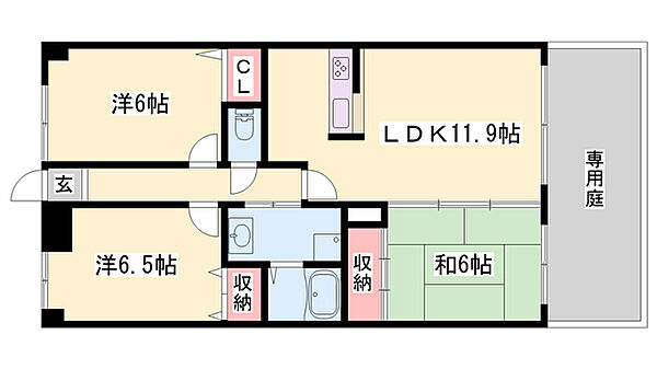 パストラル青山 ｜兵庫県姫路市青山北3丁目(賃貸マンション3LDK・1階・65.37㎡)の写真 その2