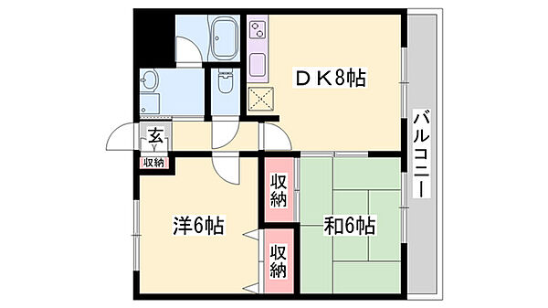 兵庫県姫路市飾磨区下野田4丁目(賃貸マンション2DK・3階・50.00㎡)の写真 その2