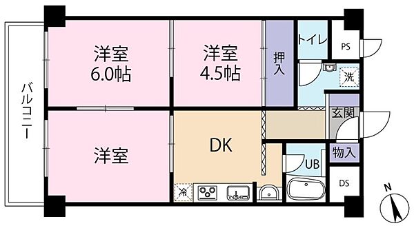 静岡県浜松市中央区和地山1丁目(賃貸マンション3DK・5階・47.80㎡)の写真 その2