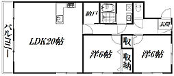 メゾンヤマカA棟 2LDKの間取図画像