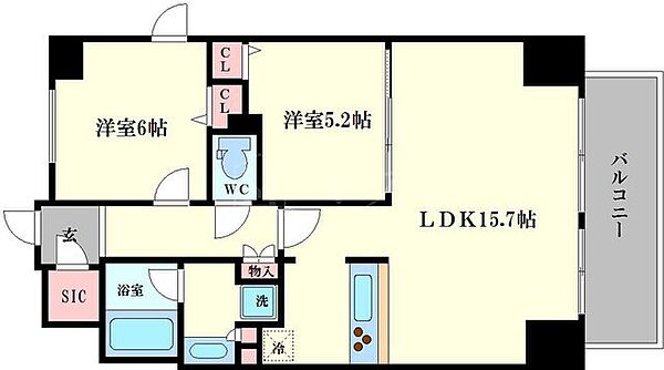 プレサンス心斎橋レヨン 201｜大阪府大阪市中央区南船場1丁目(賃貸マンション2LDK・2階・62.59㎡)の写真 その2