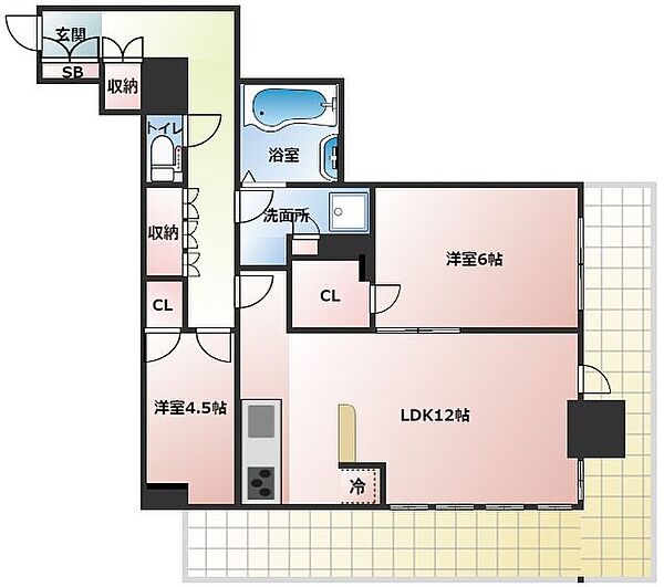 ローレルタワー堺筋本町 2102｜大阪府大阪市中央区久太郎町2丁目(賃貸マンション2LDK・21階・63.52㎡)の写真 その2