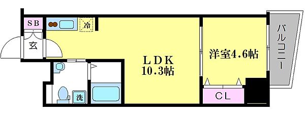 エステムコート難波ＥＡＳＴレオルガ 1204｜大阪府大阪市中央区高津1丁目(賃貸マンション1LDK・12階・35.36㎡)の写真 その2