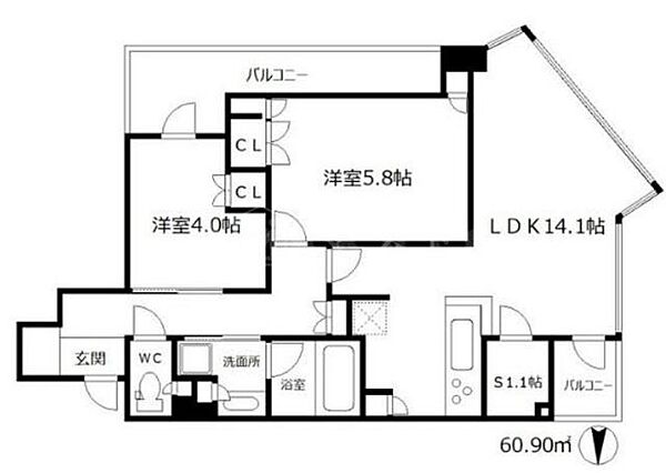 パークタワー北浜 608｜大阪府大阪市中央区北浜東(賃貸マンション2LDK・6階・60.90㎡)の写真 その2