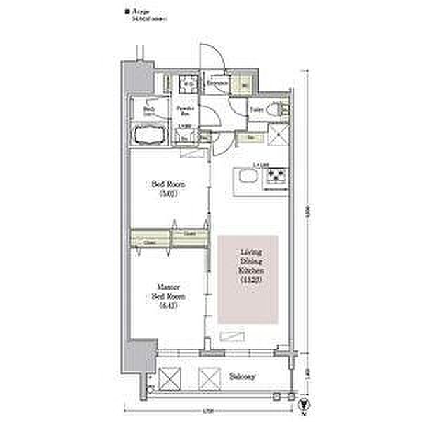 アーバネックス南新町 1301｜大阪府大阪市中央区南新町2丁目(賃貸マンション2LDK・13階・54.04㎡)の写真 その2