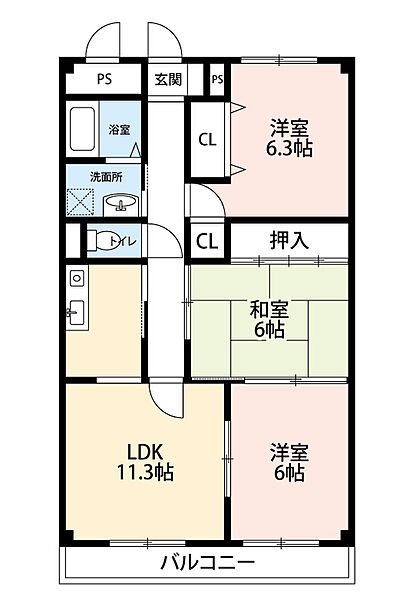 プレステージ15 301｜愛知県岡崎市土井町字藤ノ木乙(賃貸アパート3LDK・3階・70.25㎡)の写真 その3