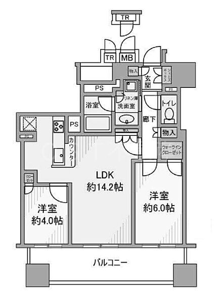 ブランズタワー谷町四丁目 ｜大阪府大阪市中央区常盤町2丁目(賃貸マンション2LDK・12階・56.68㎡)の写真 その2