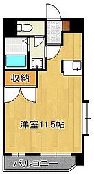 ニューリバー小倉 5階ワンルームの間取り