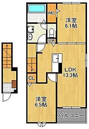 Ｔ．Ａ．Ｏ　苅田　I 2階2LDKの間取り