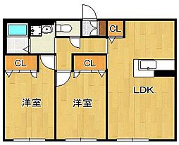 エスポワールKM2B 2LDKの間取図画像
