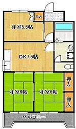 くさみ一木ビル 3DKの間取図画像