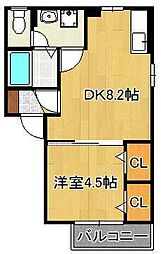 リヒト苅田 1DKの間取図画像