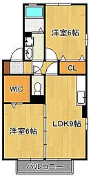 ヴェルジェ深田 2LDKの間取図画像