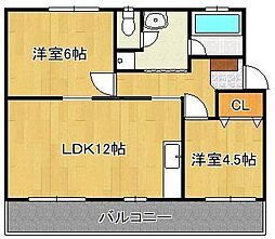 ユートピア葛原1 2LDKの間取図画像