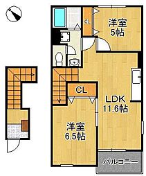 グレイスコート2 2LDKの間取図画像