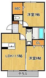 ウィステリア中吉田3 2LDKの間取図画像