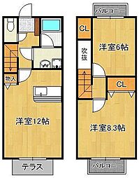 プレザントタウンB 2LDKの間取図画像