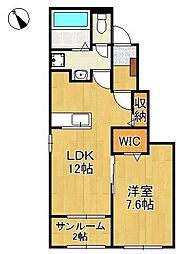 弥生桜IIA棟 1LDKの間取図画像