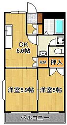 ソレイユ壱番館 2DKの間取図画像