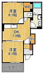 アンジュA 2DKの間取図画像