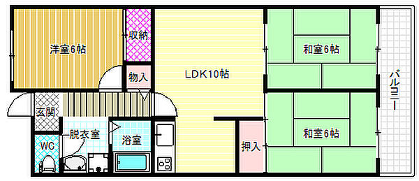 エトワール尾谷 ｜大阪府富田林市寿町4丁目(賃貸マンション3LDK・3階・66.00㎡)の写真 その2