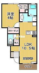アジュールブルー 1階1LDKの間取り