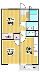立願寺ハイツ 2階2DKの間取り