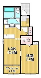 モンパルナス 1階1LDKの間取り