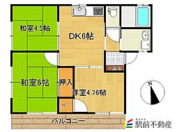 駅前コーポ 3DKの間取図画像