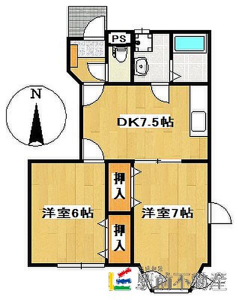 福岡県大牟田市歴木(賃貸アパート2DK・1階・46.06㎡)の写真 その2