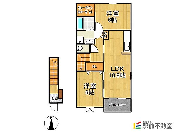 プレミアムガーデン 204｜福岡県大牟田市入船町(賃貸アパート2LDK・2階・57.21㎡)の写真 その2