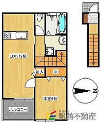 JR鹿児島本線 大牟田駅 徒歩31分の賃貸アパート 2階1LDKの間取り