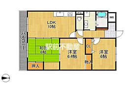 パールマンション手鎌 6階3LDKの間取り