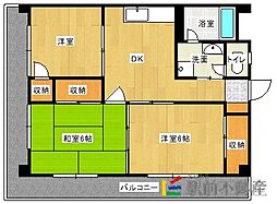 ロイヤルマンション大牟田 3DKの間取図画像