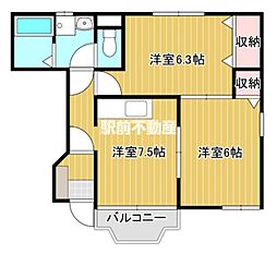 サンシャイン姫島B 2DKの間取図画像