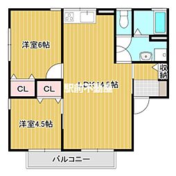セジュール上官B 2LDKの間取図画像