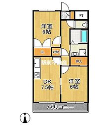 レジデンスフジ通町2 2DKの間取図画像