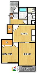 パークサイドウエスト壱番館 2DKの間取図画像