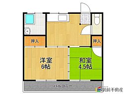 三池コーポ 1階2DKの間取り