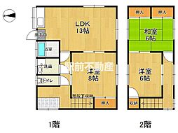 手鎌貸家　F棟 1階3LDKの間取り