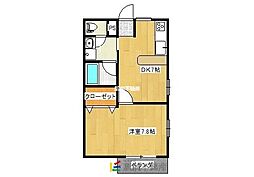 ディンプルハイツ2 1DKの間取図画像