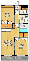 エクセルハイム岩ケ下II 1階2LDKの間取り