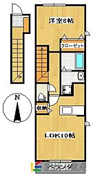 スモールウッズタウンTOMOII 2階1LDKの間取り